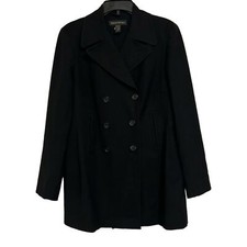 BANANA REPUBLIC Vtg Black Double Breasted Italian Fabric PeaCoat L