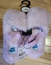 Girls Pink Fuzzy 2 Band Cushion Slipper Sandals W Elastic Backs-Non Slip-Sz 2/3