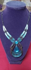 Teal Painted Stainless Steel Egyptian Style Fashion Necklace