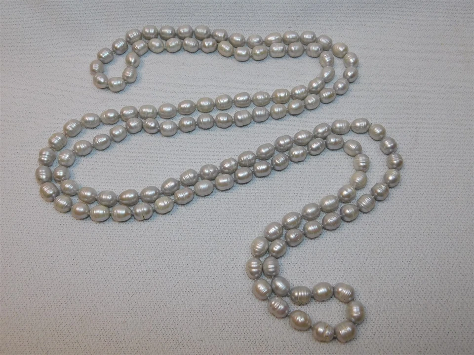 Increíble collar de perlas anilladas de agua dulce cultivadas de plata Honora de colección 62" Foto 3 de 4