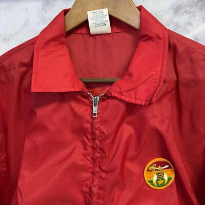 Vintage El Zaribah Shriners Jacket Mens XL Red Windbreaker Snap Phoenix USA