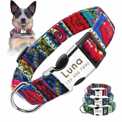 Fashion Personalized Dog Collar Custom Pet Puppy Name Phone ID Engraved  Free S-L