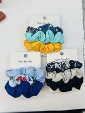 Vera Bradley Women's Scrunchies Lot 9 Items, 3 Sets of 3 Blue Black White Yellow