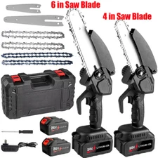 21V Electric Cordless Chain Saw Small Mini Handheld Chainsaw 2 Battery Powered