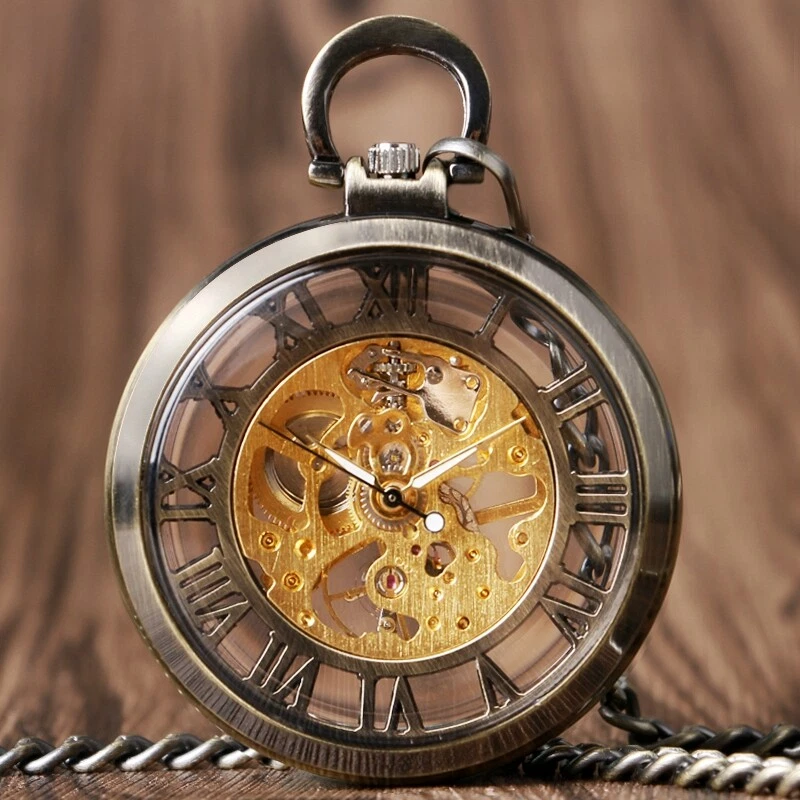 Transparent Open Face Hollow Skeleton Mechanical Pocket Watch Hand Winding Gifts - Image 4 of 4