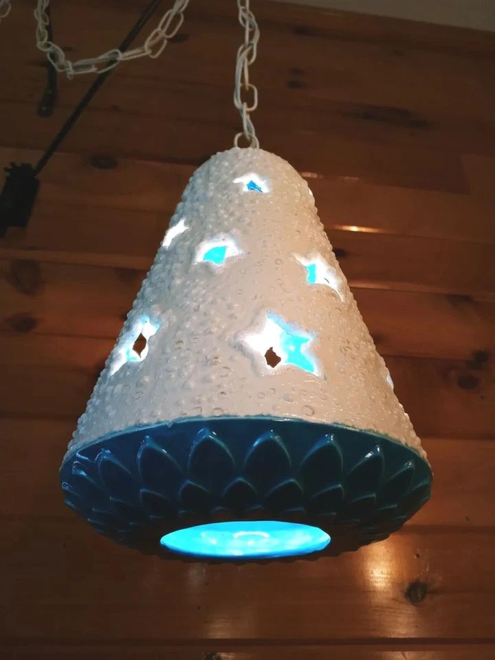 Винтажный 1950-х 60-х керамический Hobnail середины века современный Swag лампа ретро звезды - Изображение 4 из 4