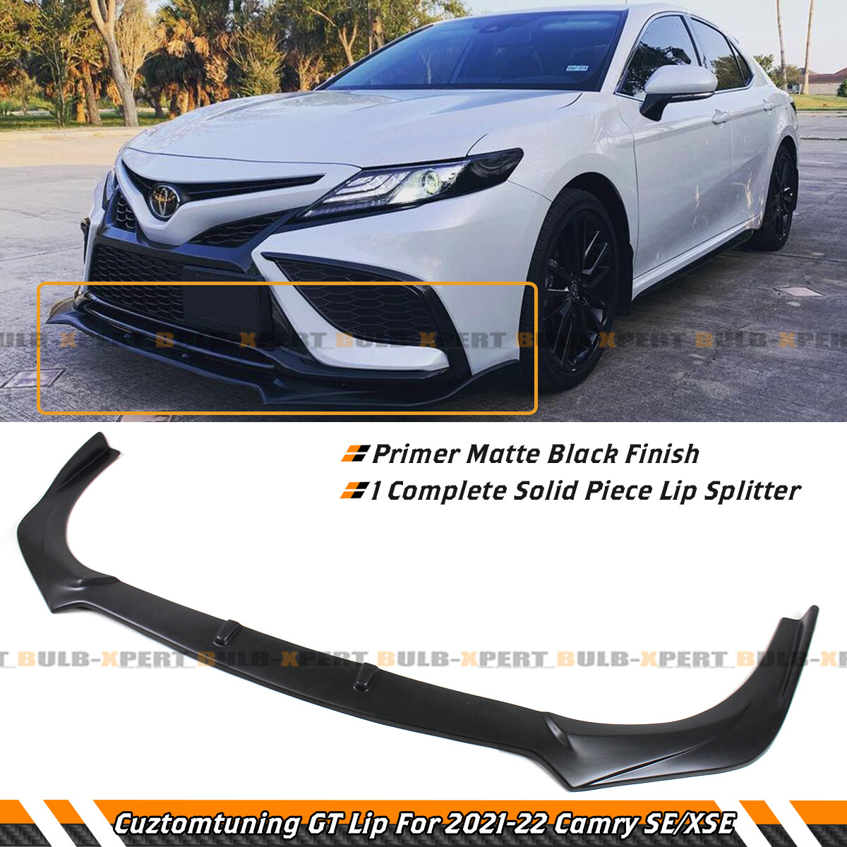 3-Piece Front Bumper Lip/Splitter For 2021-2024 Toyota Camry (SE, XSE, TRD, Hybrid) - Gloss Black ABS