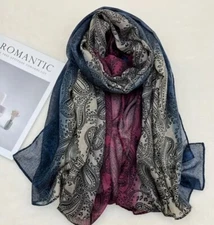 Scarf Women's Gradient Cashew Paisley Vintage Three tone Soft Wrap