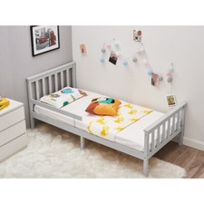 Bed Frame Pine Wooden 3ft Single Bed Frame with Handrail Guardrail for Child Kid