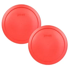 Pyrex 2 Pack Red Plastic Round 6/7 Cup Storage Lid Cover 7402-PC for Glass Bowl