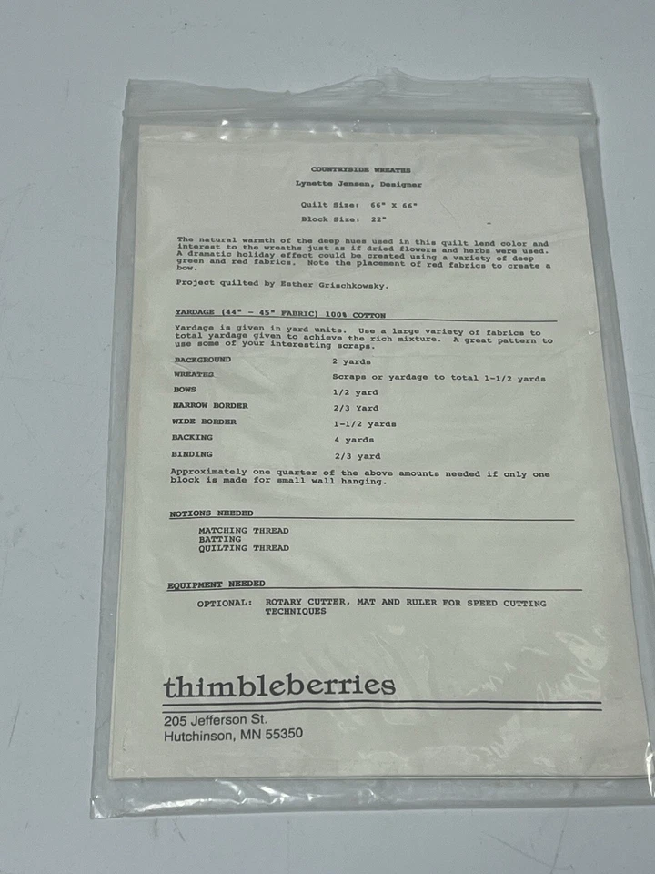 Vintage 80s Quilt 66"x66" Uncut Pattern Countryside Wreaths Thimbleberries - Image 2 of 2