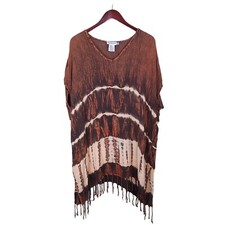 Ingear Resort Boho Tie Dye Rayon Coverup Dress Fringe Trim Women's One Size