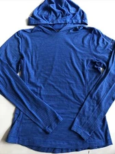 Columbia Omni-Wick Hooded Shirt Pullover M Blue Stripes Long Sleeve Stretch Cool