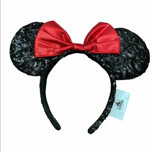 Women Red black Sequin Handmade Mickey Mouse Headband 2 Pieces Black & Red Sequin Mouse Ears | Minnie Ears | Mickey Ears  main image 2