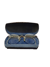 Vintage Antique Case and Prescripton Wireless Rim Eye Glasses Bifocals 12k Gold