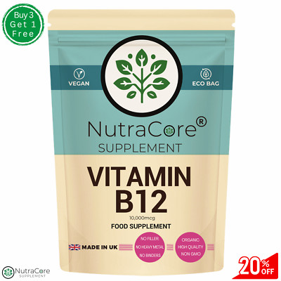 Vitamin B-12 ,10000mcg Kapseln (Methylcobalamin) - 100% stark & vegan - 90 Kapseln