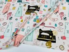 Sewing Supplies Print Fabric Pins Spools Home Decor Curtains 140cm Wide - Pink