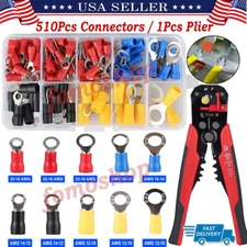 510Pcs Insulated Wire Connectors Electrical 10-22AWG Ring Crimp Terminals+Pliers