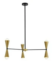 Chandelier 6 Light Black Brass Mid-century Modern Foyer Kitchen Dining Room 34"