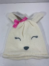 Girls Bunny Hat with Ears White with Pink Bow
