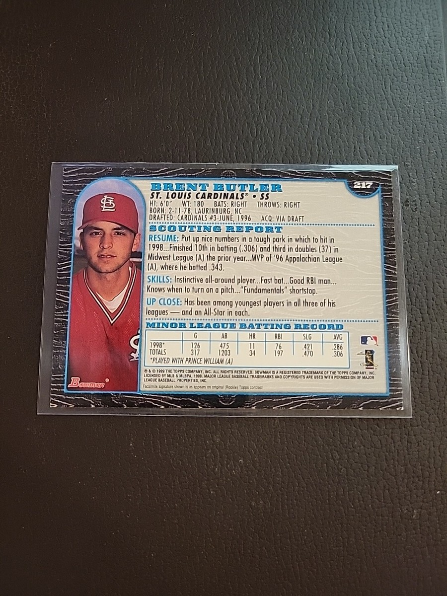 1999 Bowman Baseball Brent Butler RC Rookie Card Signed IP Auto