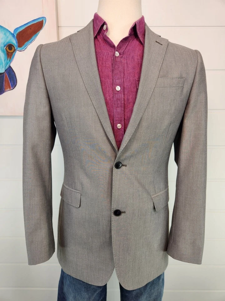 J. Ferrar Mens 2 Button Slim Fit Blazer Jacket Grey Solid Polyester Blend Sz 40L - Image 3 of 4