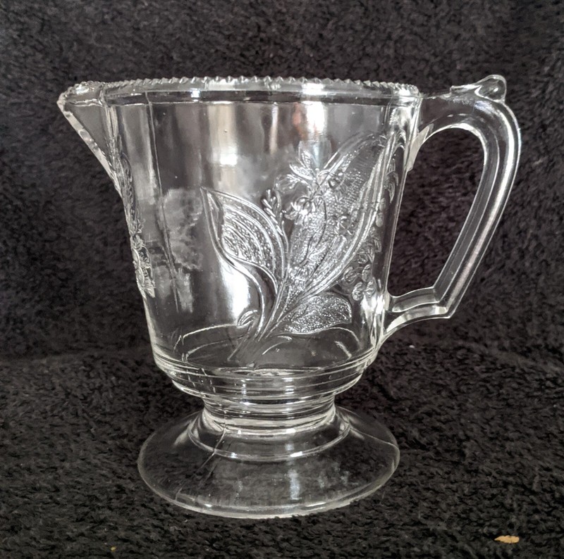 EAPG Campbell-Jones and Co."Pansy-Moss Rose" Footed Creamer 1870's (UV Reactive)