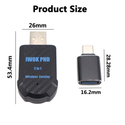 Auto Smart USB Plug&Play For Apple iOS Android 2 in 1 Wireless Carplay Adapter