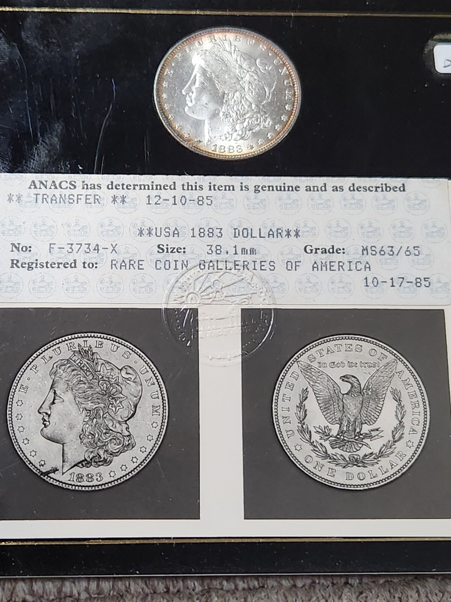 1883 P Morgan Silver Dollar Vintage ANACS Photo Grade Certificate
