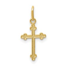 14k Yellow Gold Polished Small Budded Cross Religious Charm 0.75 Inch