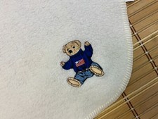Vintage Ralph Lauren Polo Bear Embroidered Cream/Ivory Fleece Throw Blanket