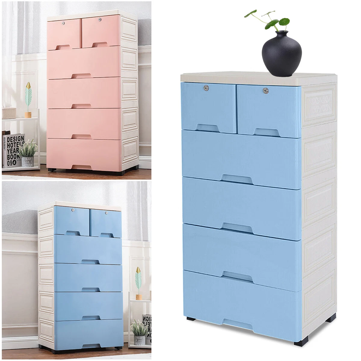 6 Drawers Organizer Storage Dresser Tower Cabinet Locker Home Office 4  Wheels