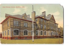 Hartford Connecticut CT Damaged Creased Postcard 1907-1915 Noah Webster School