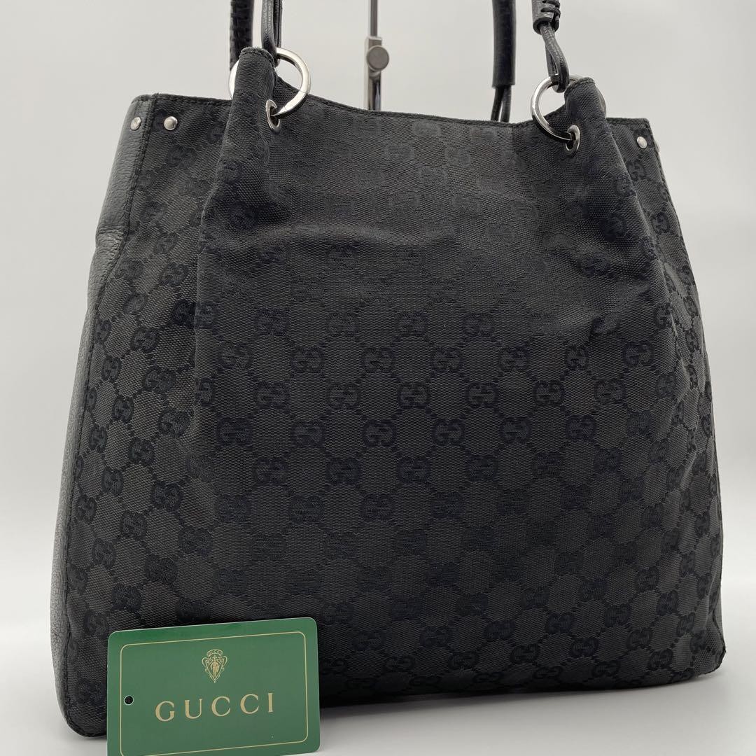 GUCCI GG Canvas Leather Ring Tote Bag A4 Compatible Black