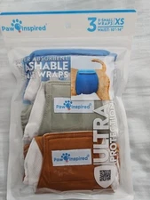 Paw Inspired Absorbent Washable Male Wraps 3 Pack XS Waist 10" to 14" Diaper