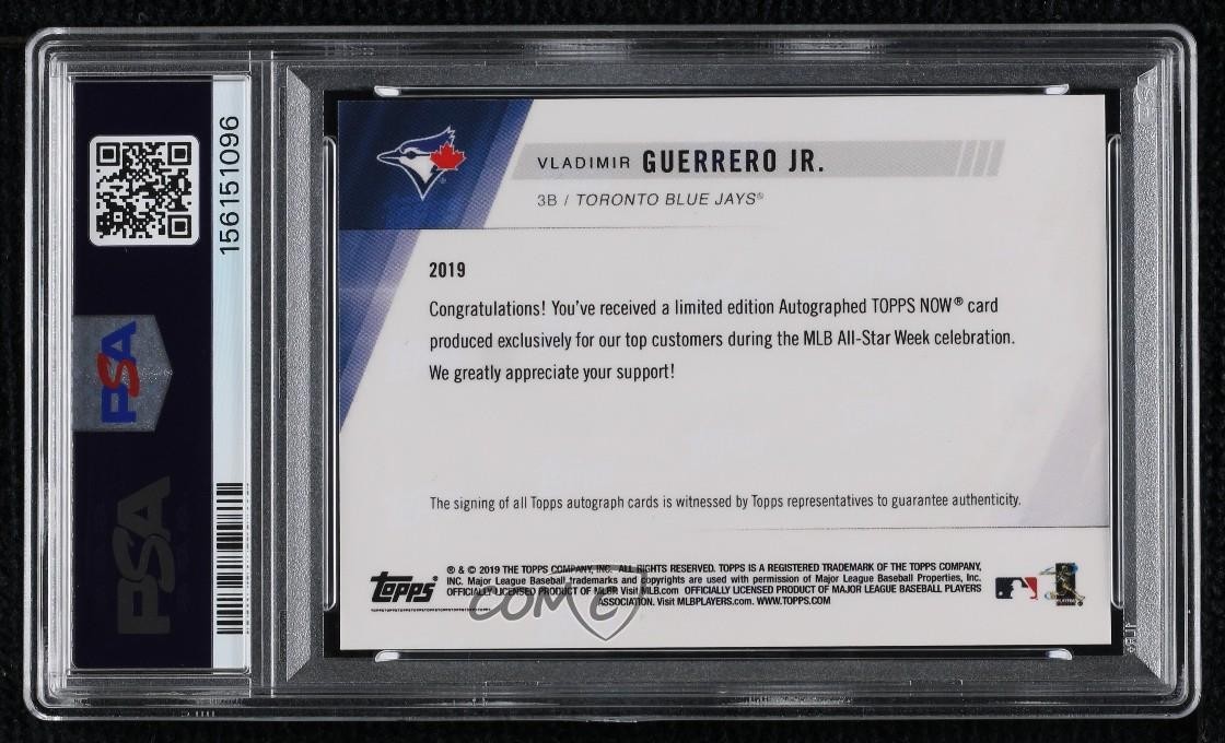 2019 Topps Now Platinum Members Vladimir Guerrero Jr PSA 10 Rookie Auto RC view 2