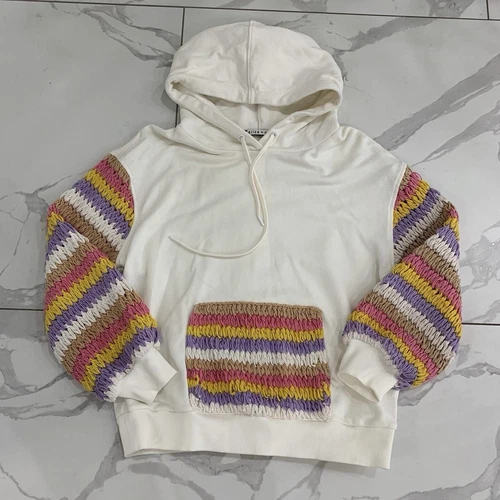OFF WHITE Felpa con cappuccio Alice + Olivia donna Nisa uncinetto combinata pullover bianco sporco multi small ?