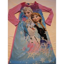 Disney Frozen Elsa Anna Olaf Girls Fleece Nightgown Pink Blue Size 10 12