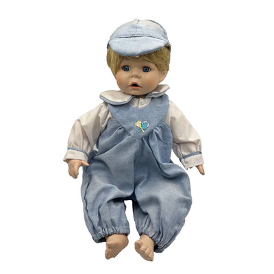 Vtg DESIGN DEBUT ''Lucas'' Porcelain Boy Baby Doll Blonde Hair Blue Eyes 0996/1500