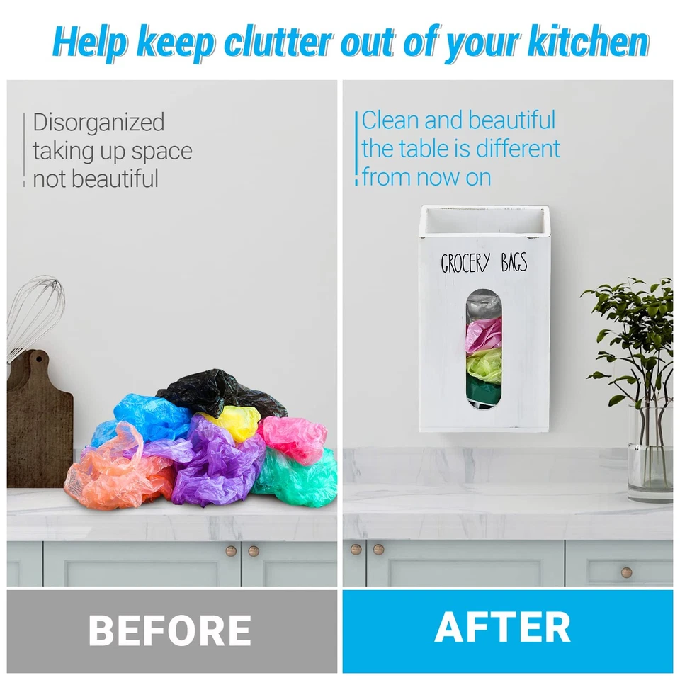 Farmhouse Grocery Bag Holder for Kitchen, Wooden Plastic Bags Holder for Supe... - Image 3 of 4