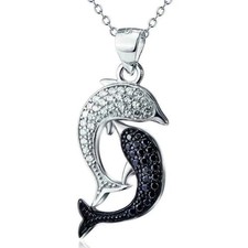 1.50 Ct Round Cut Lab Created Diamond Dolphin Pendant 14K Two-Tone Gold Plated