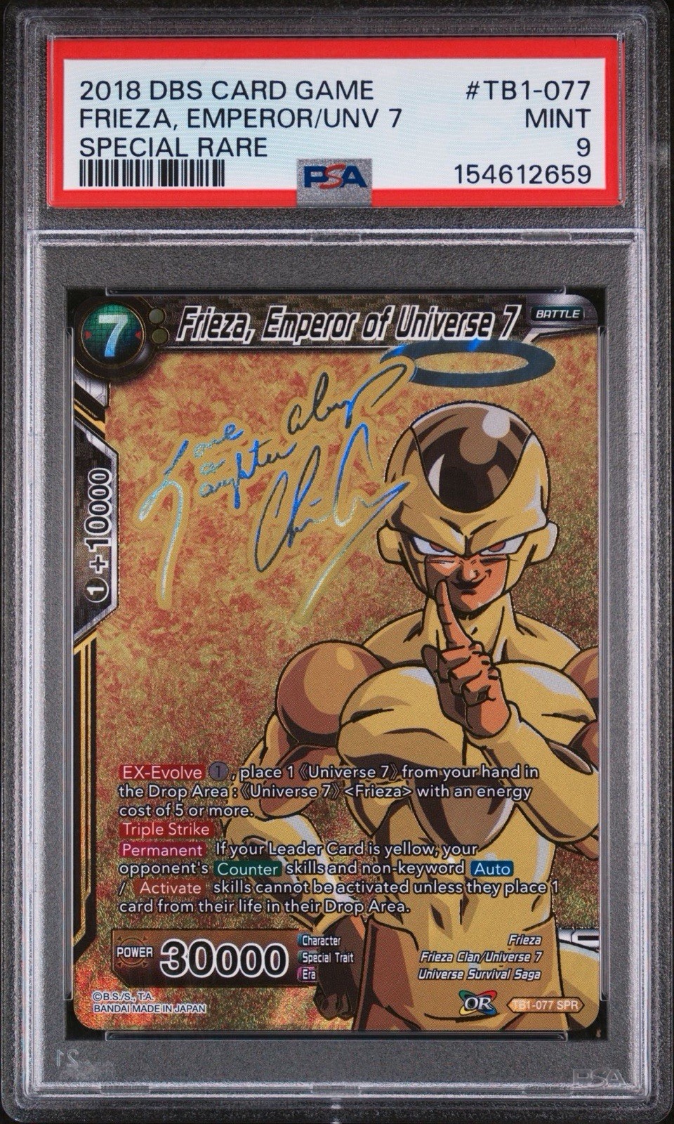 Frieza Emperor of Universe 7 TB1-077 SPR PSA 9 Signature Dragon Ball Super DBS