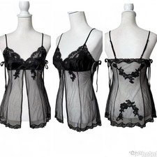 Victoria s Secret Black Silk Babydoll XS Vintage Y2K 2003 Gothic
