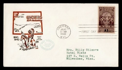 DR WHO 1940 FDC WYOMING 50TH ANIV PONY EXPRESS INDIAN CACHET M78372