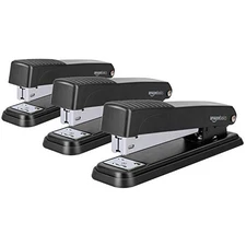 AMAZON BASICS FULL-STRIP METAL OFFICE DESKTOP STAPLER 20 SHEET 3 PACK BLACK