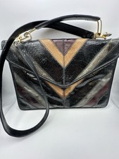 Vtg Bags by Varon Hand Bag Multicolor Patchwork Snake Skin Leather Shoulder