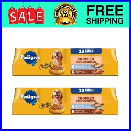 (2 pack) Pedigree Wet Dog Food Variety Pack Chicken, Bacon Ground Minced,13.2oz