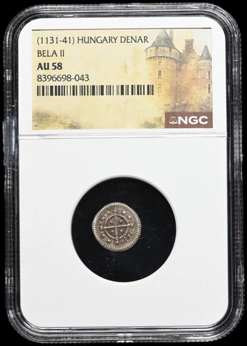 MEDIEVAL HUNGARY. Bela II, 1131-1141. Silver Denar, Cross, NGC AU58