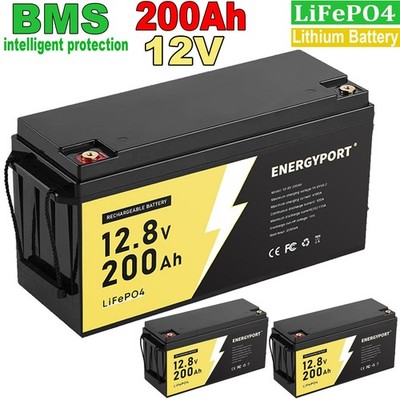 Lot 2560Wh 12V 200AH LiFePO4 Battery BMS Deep Cycle for RV Solar Trolling Motor