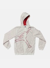 AIR JORDAN Jacket Boy  s Large White Red Windbreaker Full Zip Hooded Big Logo MJ